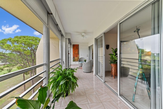 balcony with a ceiling fan