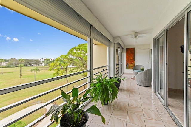 balcony with a ceiling fan