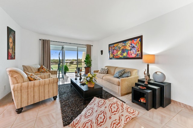 living area with light tile patterned flooring