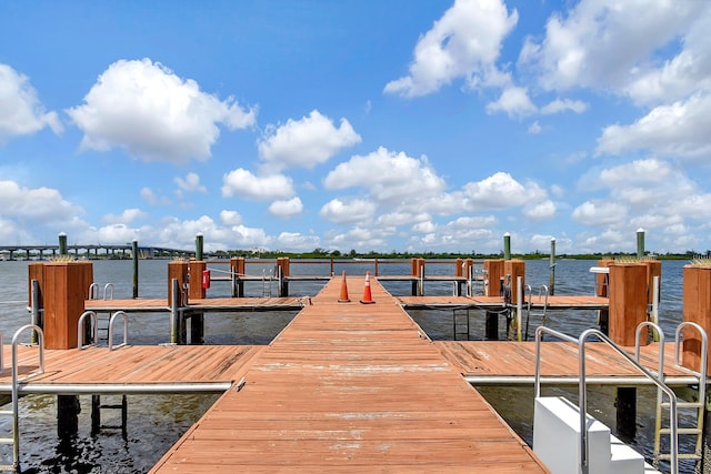 view of dock featuring a water view