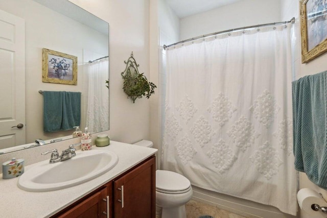 full bathroom with vanity, toilet, and shower / bath combination with curtain