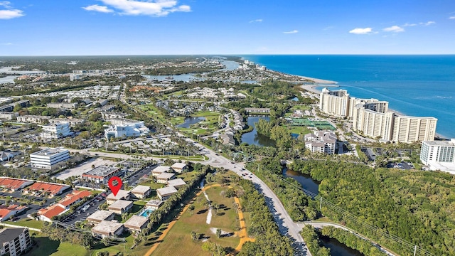 aerial view featuring a water view