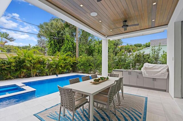 260 31st St, West Palm Beach, FL 33407 - view of pool with an outdoor kitchen, ceiling fan, outdoor dining space, and a patio area