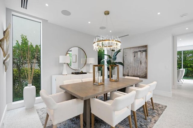 260 31st St, West Palm Beach, FL 33407 - dining room with a chandelier, baseboards, recessed lighting, and dark speckled floor
