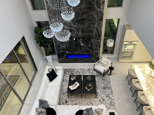 living room featuring a chandelier