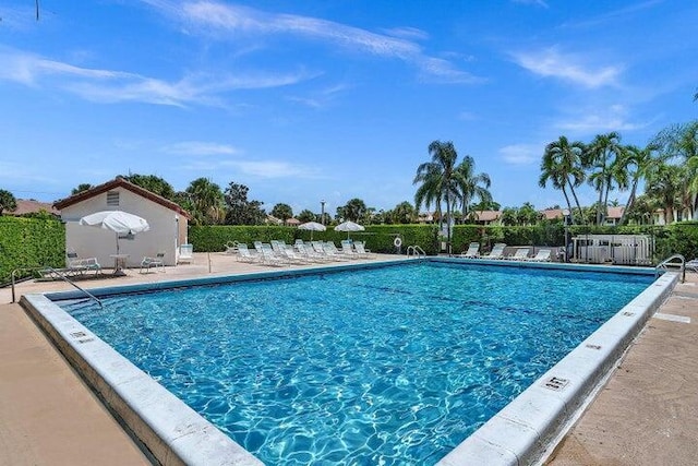 view of pool featuring a patio area