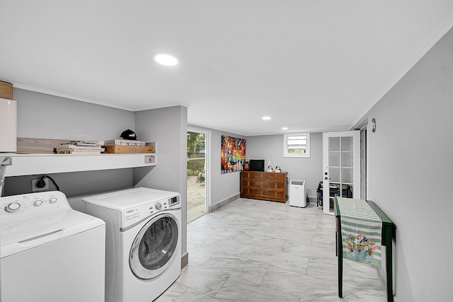 602 SE 6th Ave, Deerfield Beach, FL 33441 - washroom featuring washing machine and dryer and ornamental molding