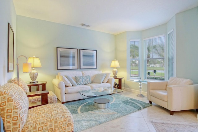 living room featuring light tile patterned floors