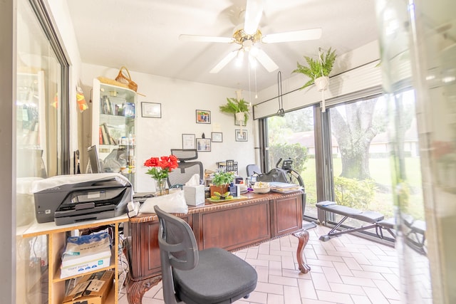 office space with ceiling fan