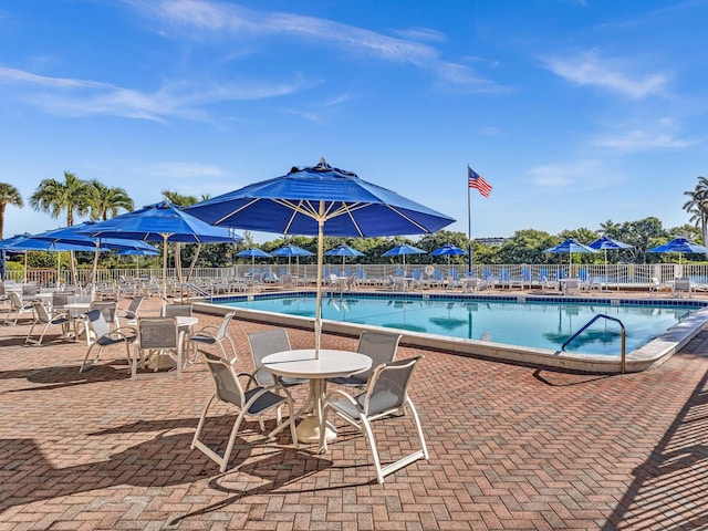 view of swimming pool with a patio