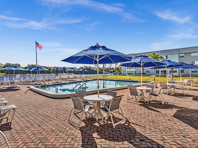 view of pool featuring a patio