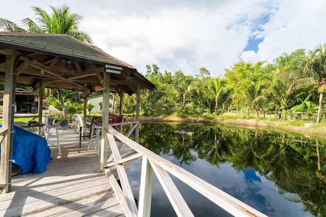 view of dock with a water view