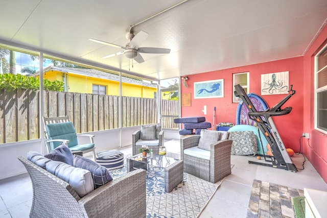 view of patio / terrace featuring ceiling fan and outdoor lounge area