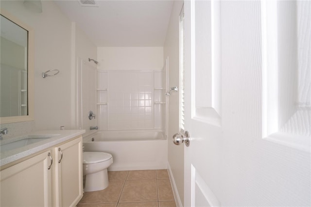 full bathroom featuring vanity, tub / shower combination, tile patterned floors, and toilet