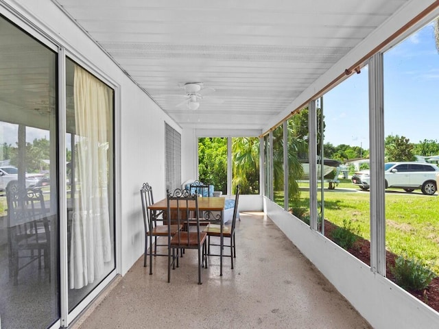 sunroom / solarium with ceiling fan