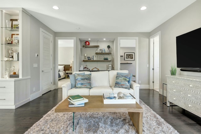 living room featuring dark hardwood / wood-style flooring