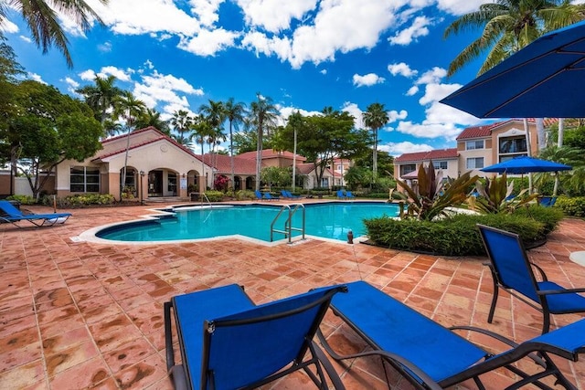 view of pool featuring a patio