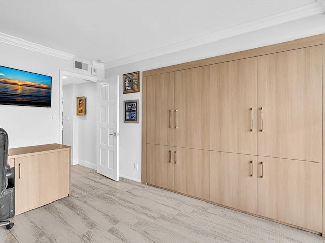 3000 S Ocean Blvd Unit 1504, Boca Raton, FL 33432 - unfurnished office with ornamental molding, light wood-type flooring, and baseboards
