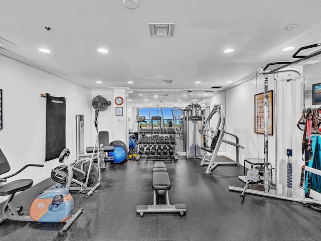 3000 S Ocean Blvd Unit 1504, Boca Raton, FL 33432 - exercise room with recessed lighting, ornamental molding, and baseboards