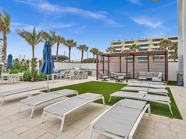 3000 S Ocean Blvd Unit 1504, Boca Raton, FL 33432 - view of patio with an outdoor living space, a pergola, and outdoor dining space