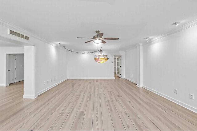 3000 S Ocean Blvd Unit 1504, Boca Raton, FL 33432 - spare room with ornamental molding, ceiling fan, light wood-style floors, and baseboards