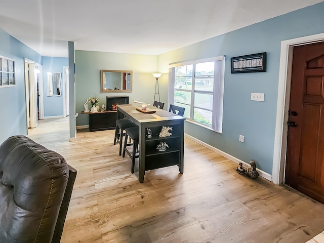 dining space with light hardwood / wood-style flooring