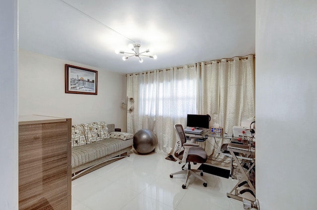 3600 NE 170th St Unit 407, North Miami Beach, FL 33160 - tiled home office featuring an inviting chandelier