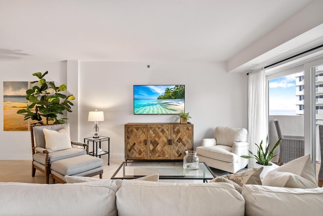 living room with light wood-type flooring