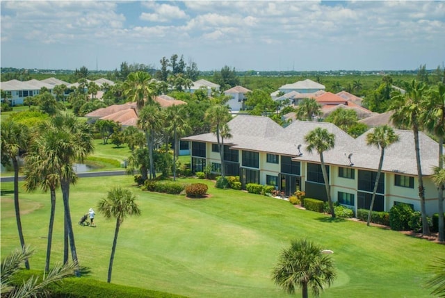 drone / aerial view with a residential view