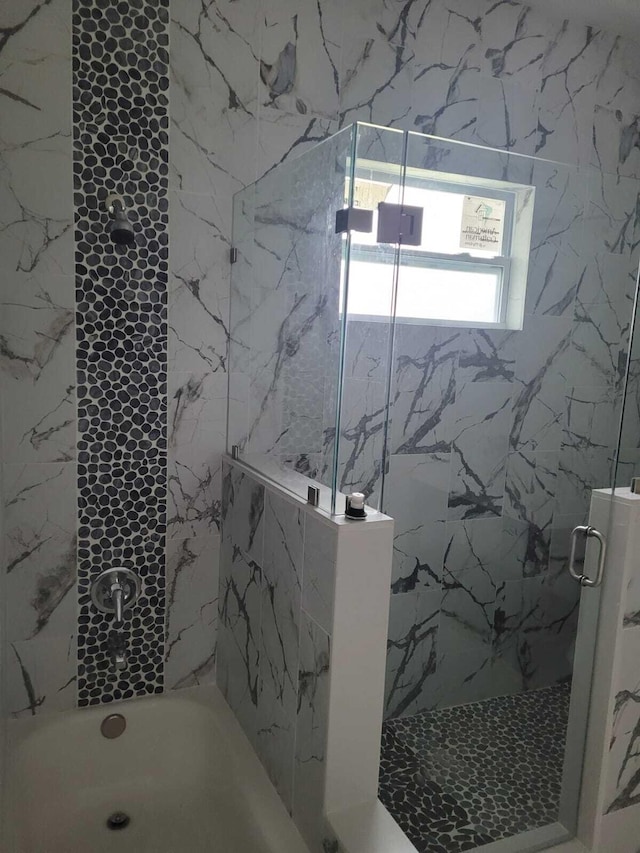 bathroom with plus walk in shower