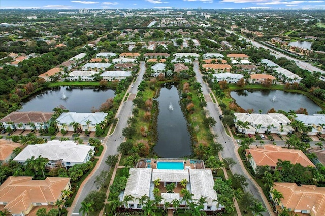 aerial view featuring a water view