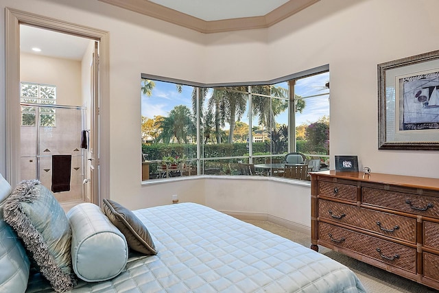 bedroom with ornamental molding