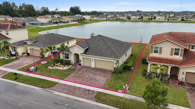 bird's eye view featuring a water view