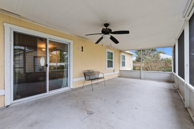 view of patio featuring ceiling fan