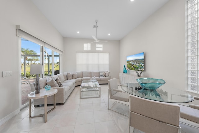 living room with light tile patterned floors