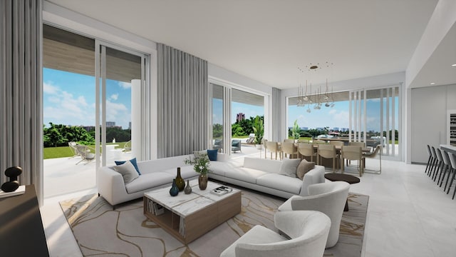 living room with a notable chandelier