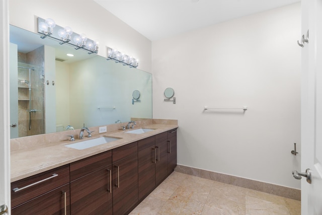 bathroom with vanity, an enclosed shower, and toilet