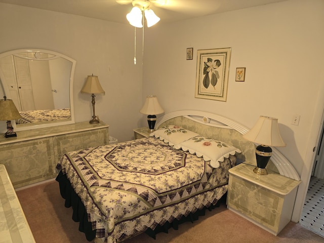 bedroom featuring carpet and ceiling fan