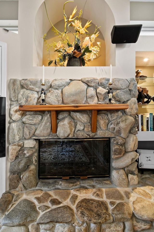 interior details featuring a fireplace