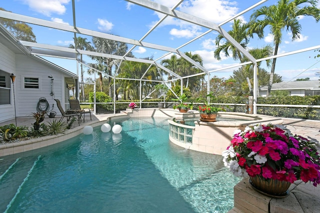 outdoor pool featuring a lanai and a patio