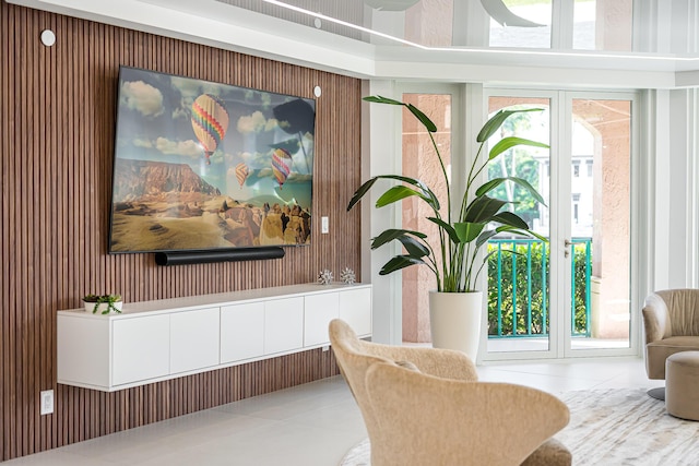 sitting room with light tile patterned flooring