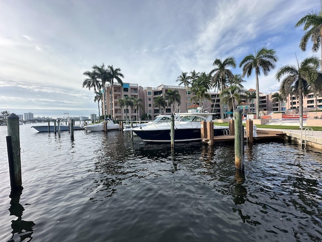 view of dock with a water view