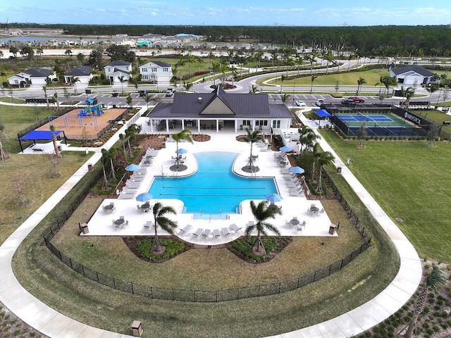 aerial view featuring a residential view