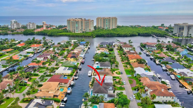 807 Dover St, Boca Raton, FL 33487 - birds eye view of property featuring a city view and a water view