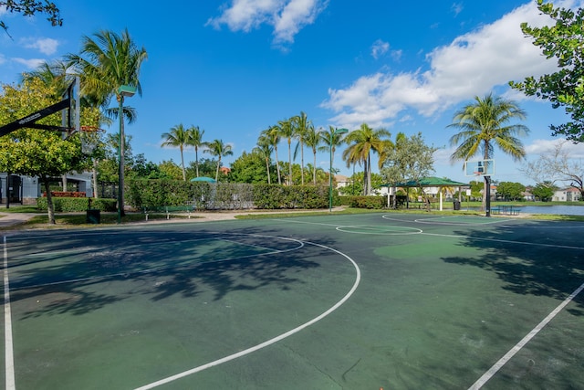 view of sport court featuring community basketball court, a gazebo, and fence