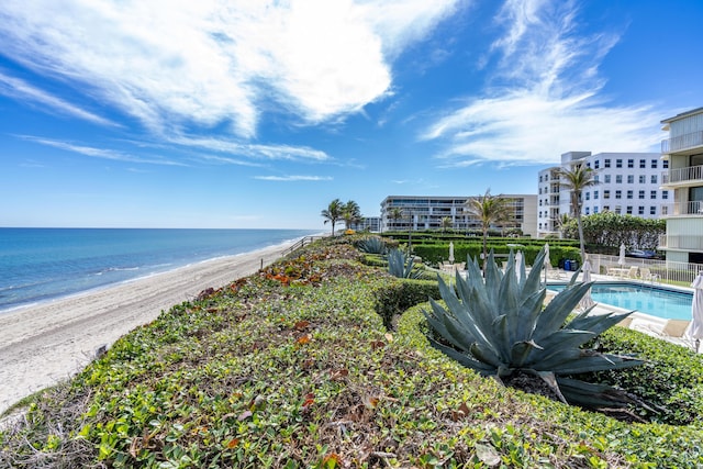 view of water feature featuring a view of the beach