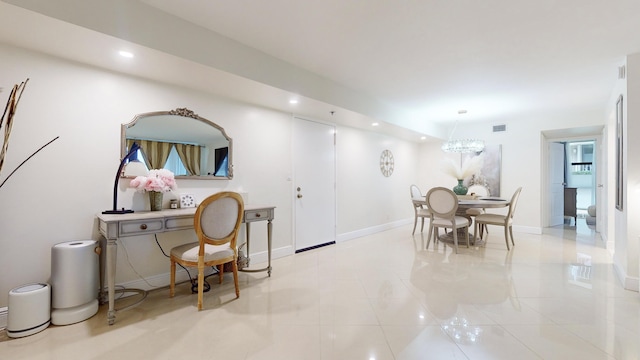 dining area with light tile patterned floors