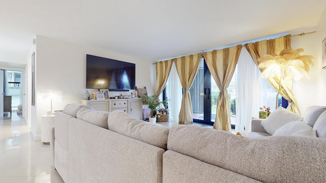 living room with light tile patterned floors