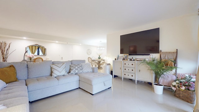 living room featuring light tile patterned flooring