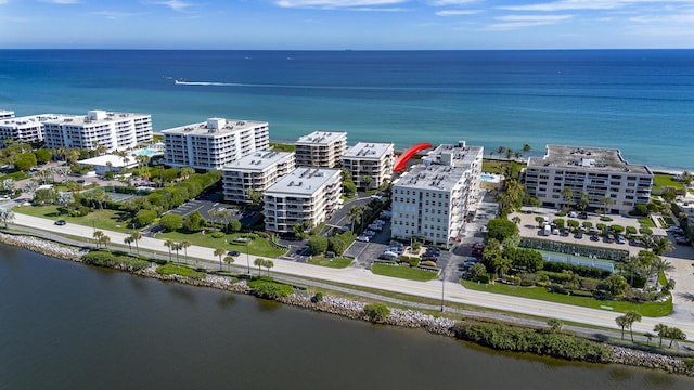 aerial view with a water view